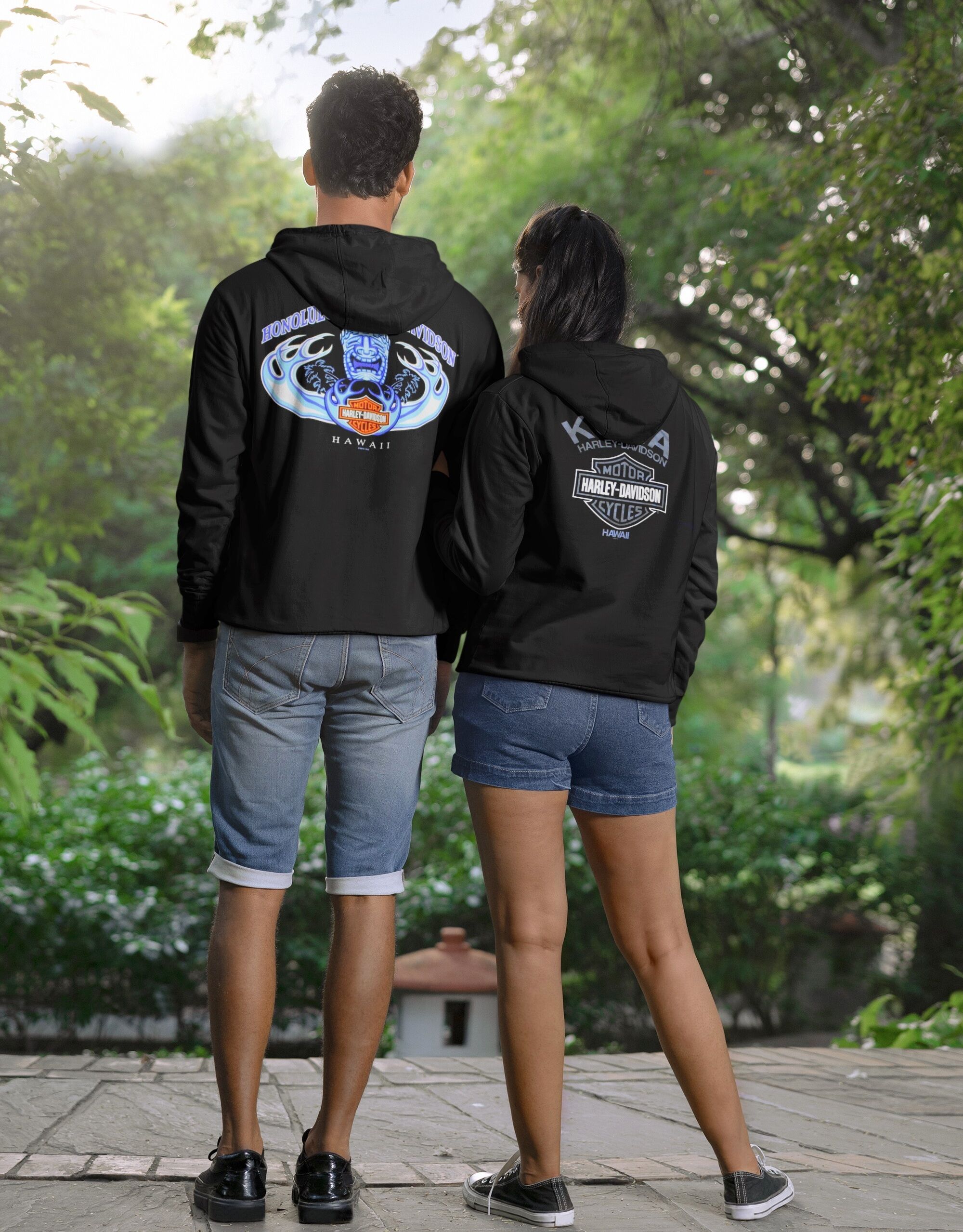 Exclusive Pacific Harley-Davidson Hawaii Hoodie. Harley-Davidson Men's Tiki Wave Zipped Jacket. Hawaii exclusive design. Design by local designer. 80% Cotton 20% Polyester. Style: TIKIWAVEJKT.