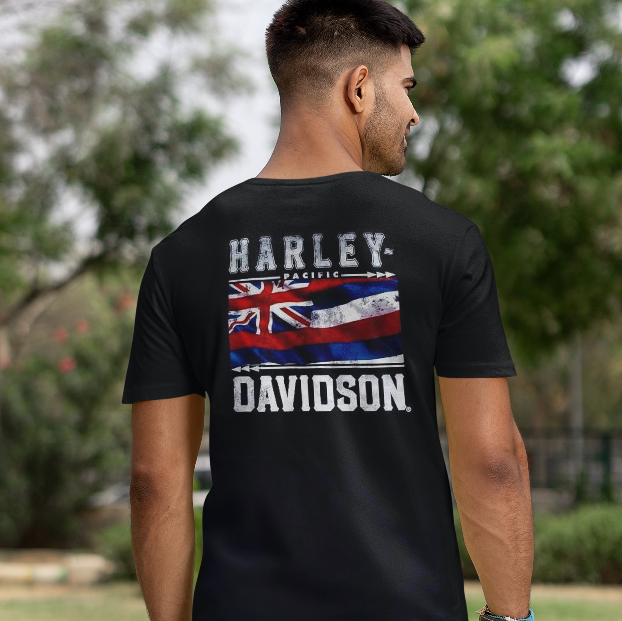 Exclusive Pacific Harley-Davidson Hawaii T-Shirt. Harley-Davidson Men Island Cruise T-shirt. Hawaii exclusive men short sleeve tee. 60% cotton 40% polyester traditional fit t-shirt.
