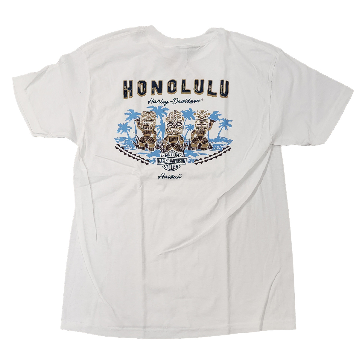 Exclusive Pacific Harley-Davidson Hawaii T-Shirt. Harley-Davidson Men's Tiki Tok White T-shirt. 100% cotton traditional tee.