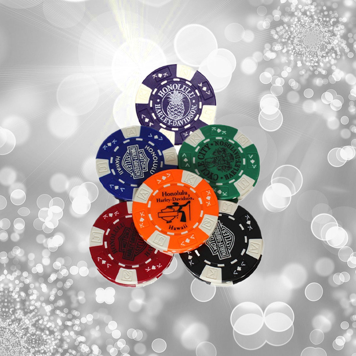 Set of 6 poker chips. Exclusive design from Hawaii (retail at $30 for 6 poker chips). *** Save $5 when you purchase this poker chips set ***