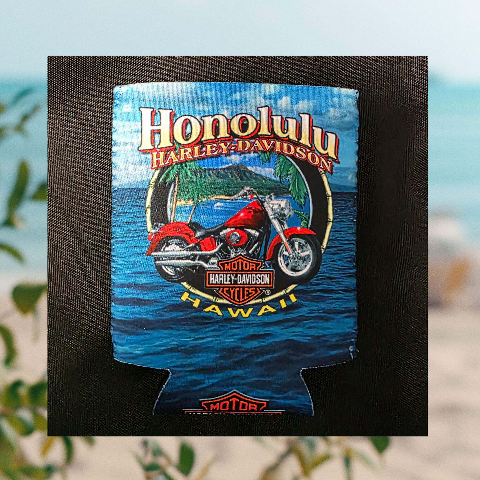 Exclusive Pacific Harley-Davidson Hawaii Can Cooler. Harley-Davidson Diamond Head Can Cooler. Feature awaii exclusive scenic design. SKU:PHDCANCOOL.