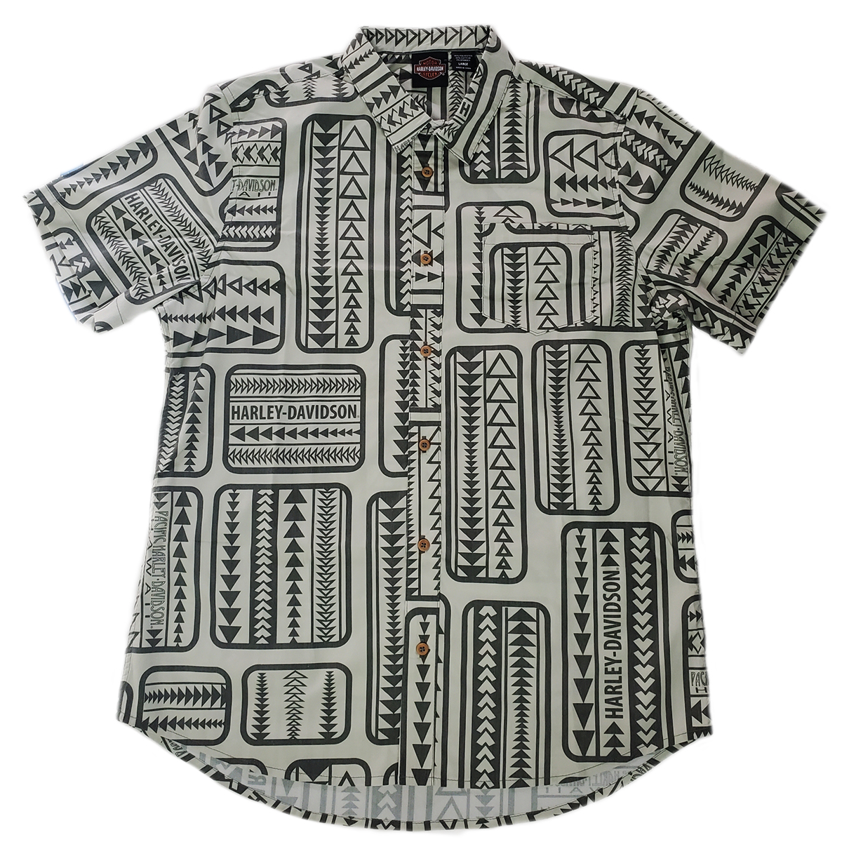Harley-Davidson Mens All Directions Aloha Shirt. Exclusive Pacific Harley-Davidson Aloha Shirt. Easy to care and made to stretch. Tailored Fit.