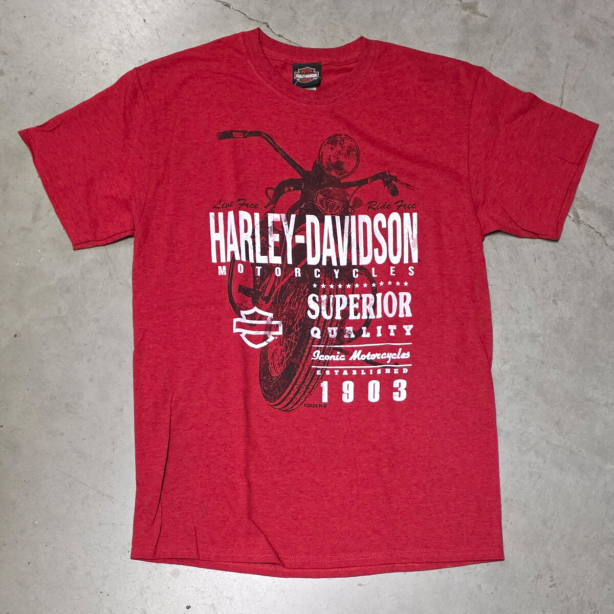 Harley-Davidson Men's Kona Superior Stamp T-shirt. 90% Cotton 10% Polyester Short Sleeve T-Shirt. Color-Cherry. 