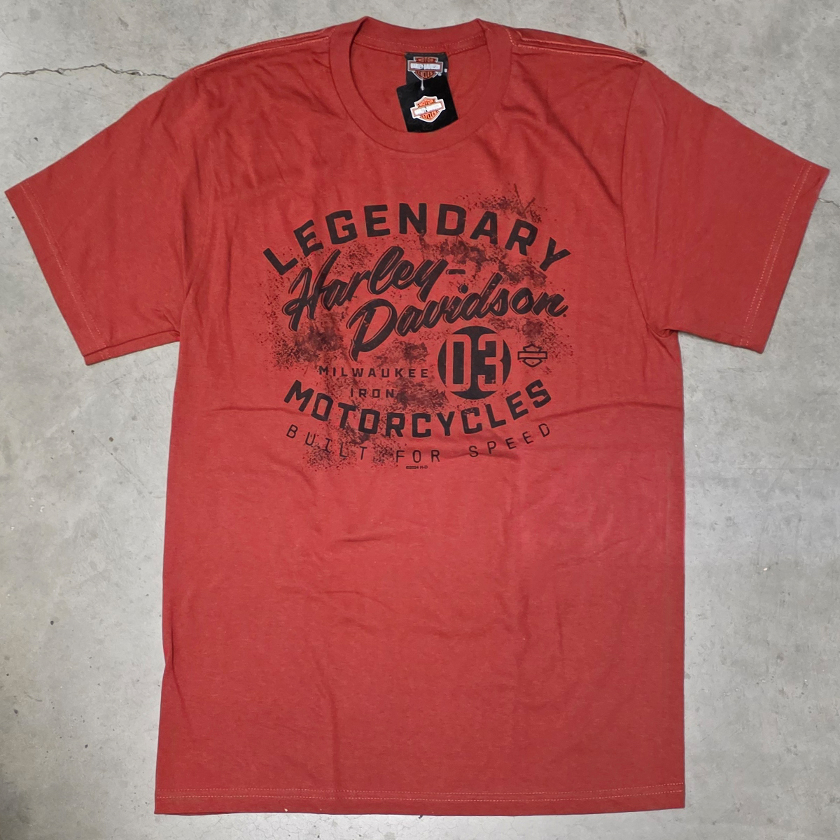 Harley-Davidson Men's Kona Can't Catch This T-Shirt. 100% Cotton Short Sleeve T-Shirt. Color-Rust. 