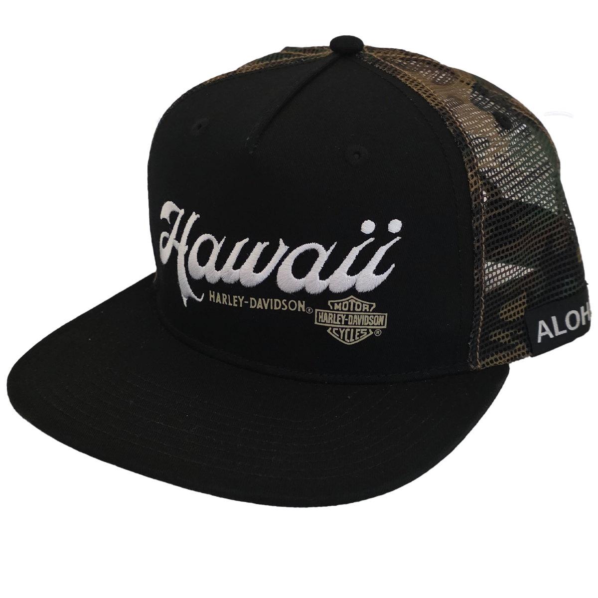 Harley-Davidson Rep Hawaii Cap. Hit the road or the beach in style with our new Hawaii Harley-Davidson Camo Trucker Hat!