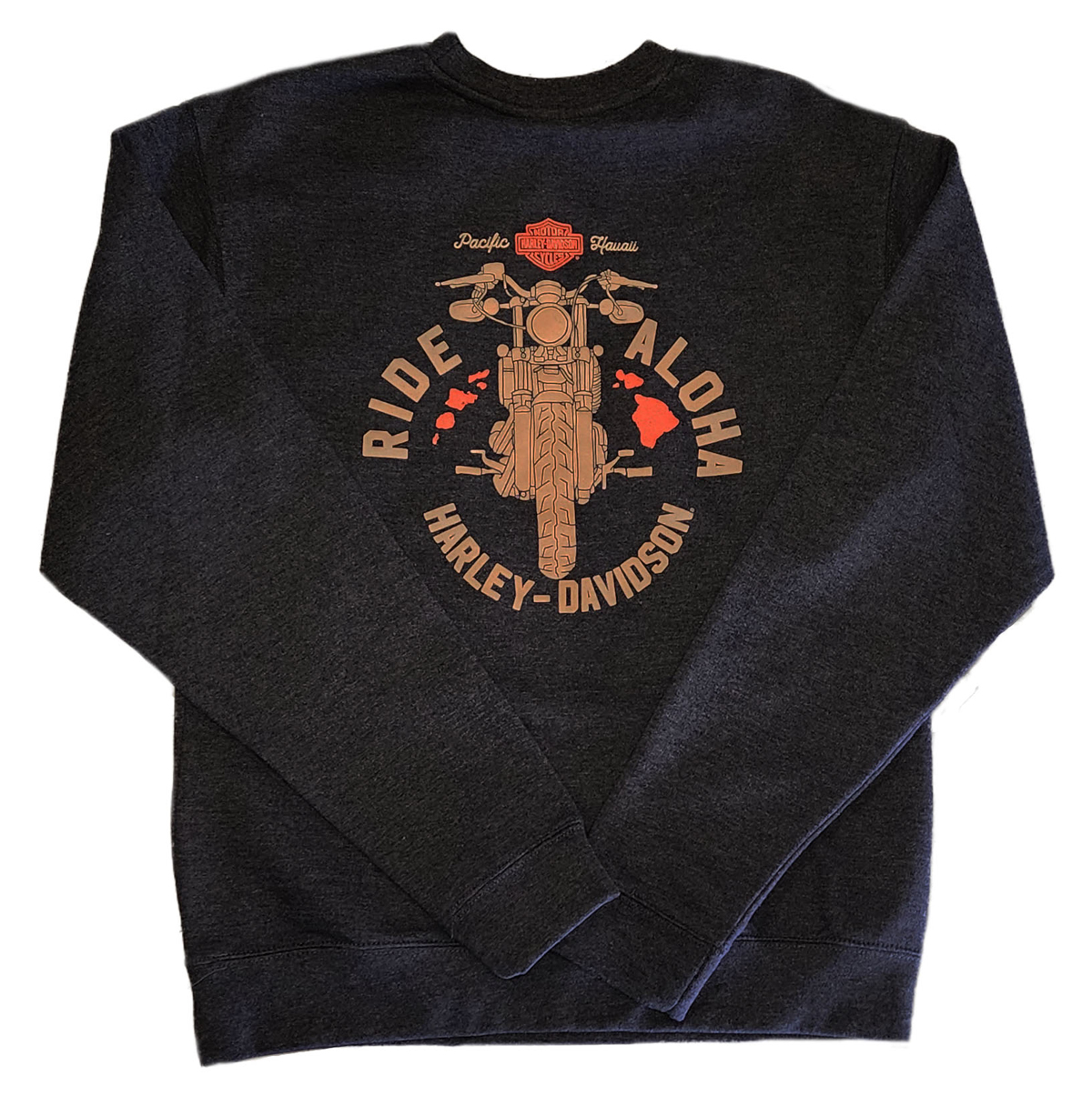 Exclusive Pacific Harley-Davidson Hawaii Sweatshirt. Harley-Davidson Men's Ride HI Sweatshirt. 55% cotton 45% polyester. 