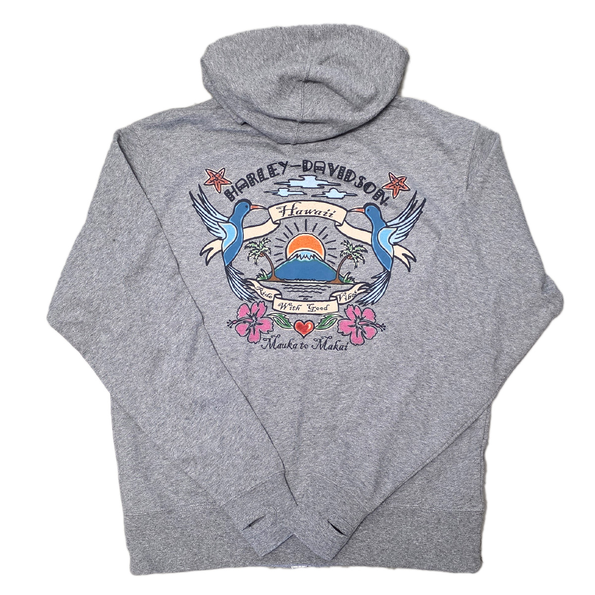Harley-Davidson Womens Little Birdies Zip Up Hoodie with Thumbholes. 70% cotton 30% polyester.