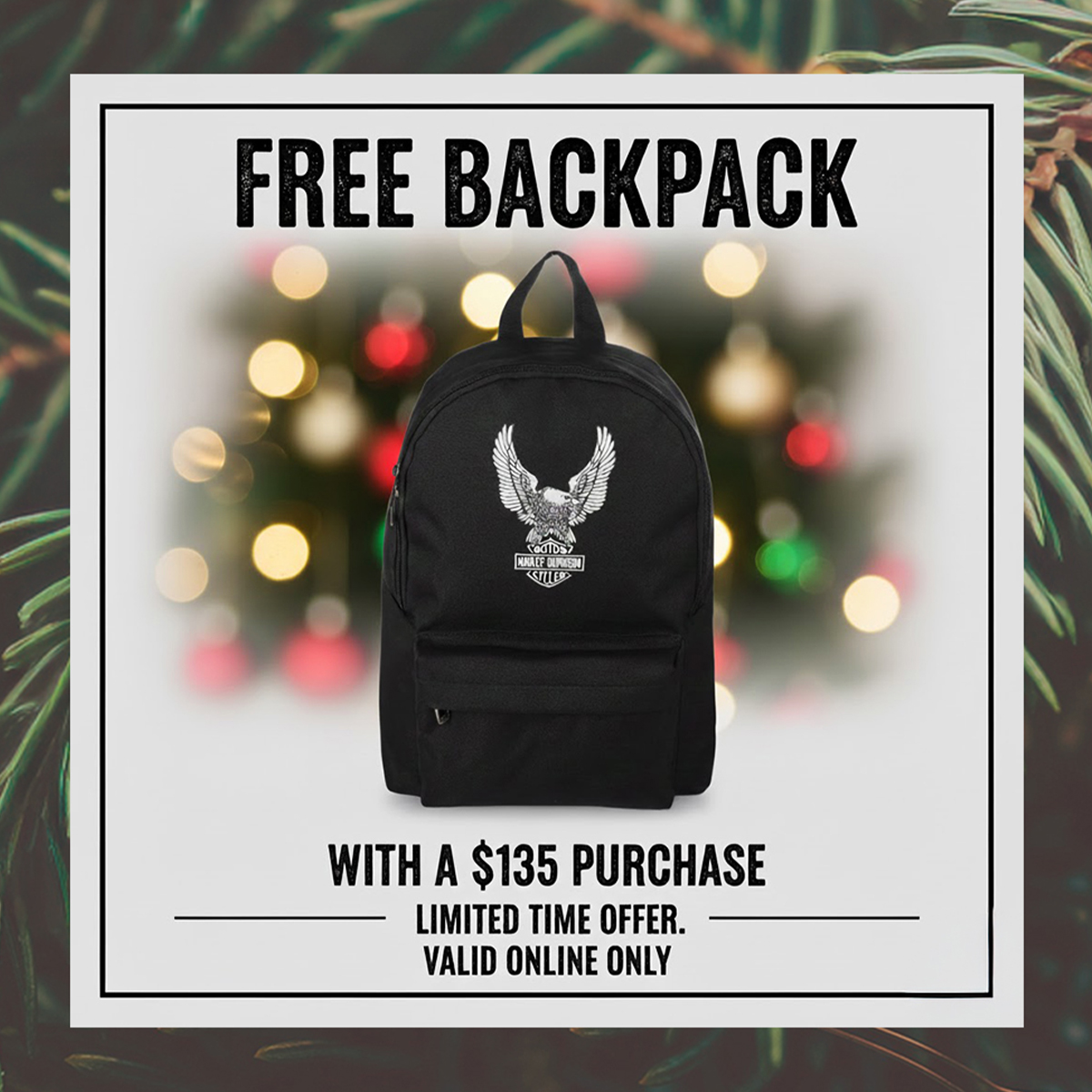 FREE GIFT WITH $135 ORDER - HARLEY DAVIDSON EAGLE BACKPACK
