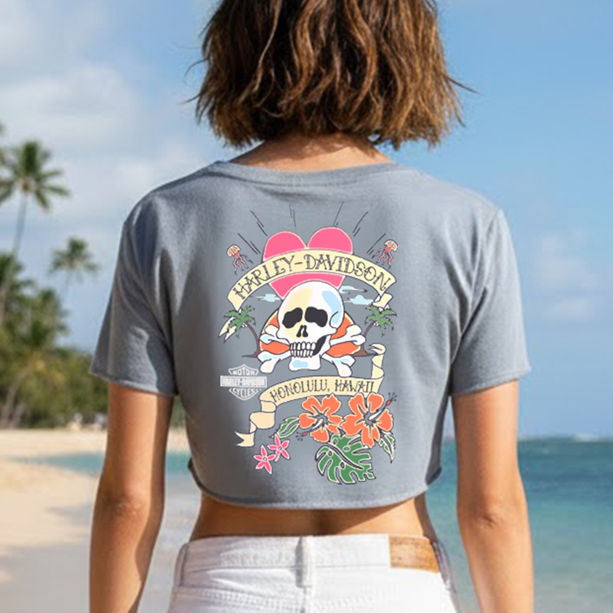 Harley-Davidson Womens Crossbones Cropped Tee