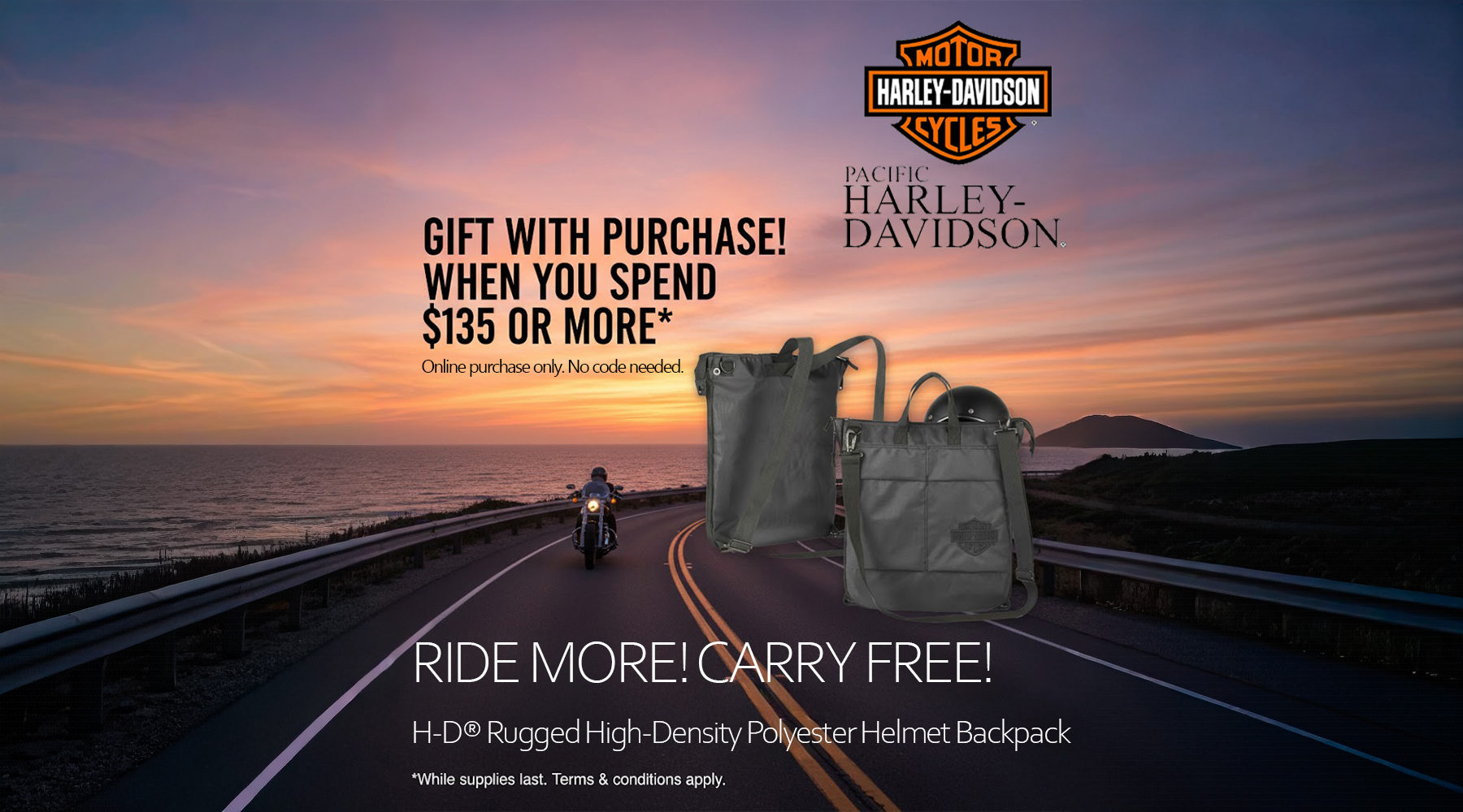 Harley-Davidson Free H-D Helmet Backpack with a $135 order