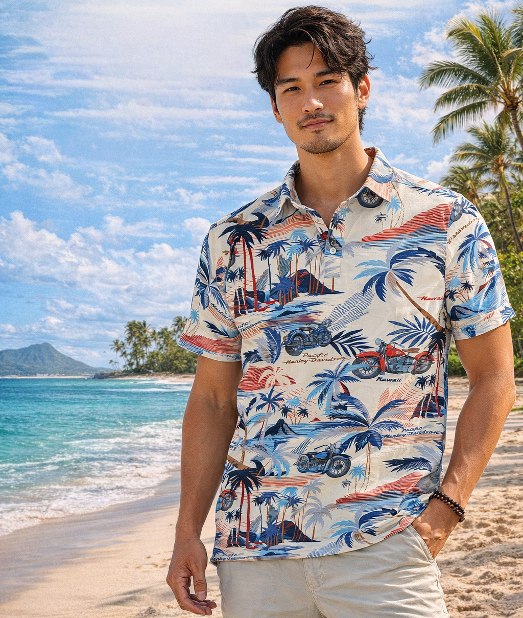 Harley-Davidson Men Paradise Ride Natural Polo Shirt