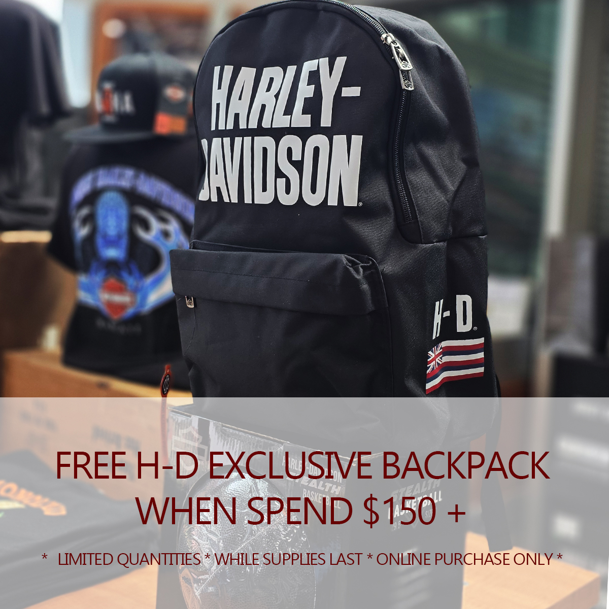 Harley-Davidson Free H-D Backpack with a $150 order