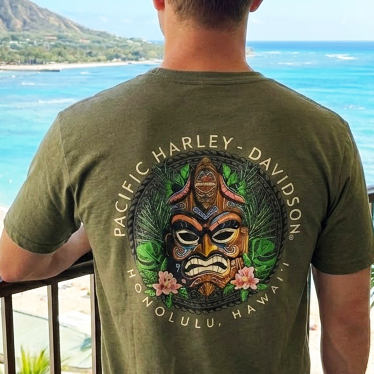 Harley-Davidson Men Tiki Mask T-Shirt – Military Green | Pacific H-D Honolulu Hawaii