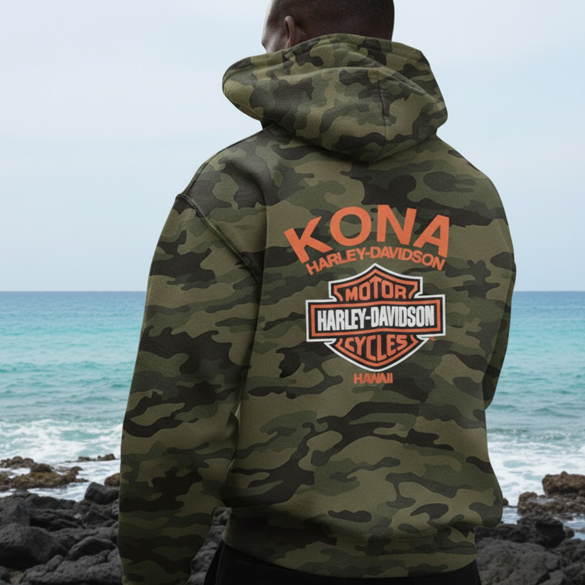 Harley-Davidson Men Kona HD Original Orange Zip-up Camo Hoodie