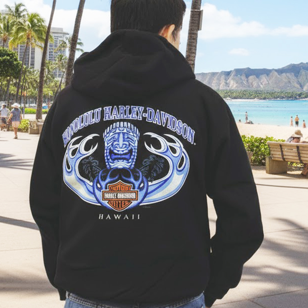 Harley-Davidson Men Tiki Wave Zip-Up Hoodie - Black | Honolulu H-D Hawaii