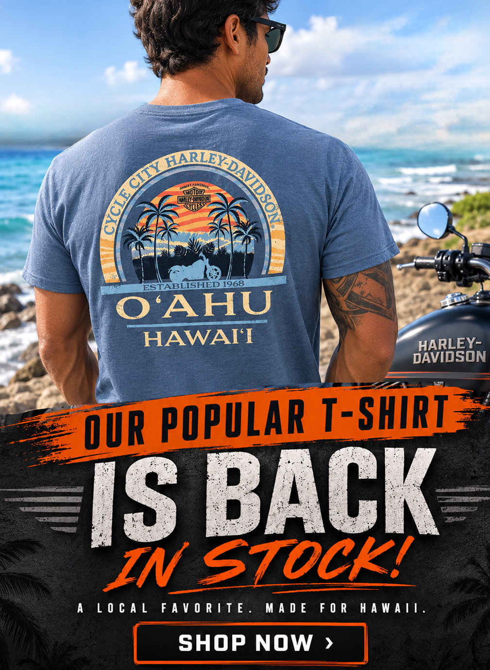 Harley-Davidson Men Rest Stop T-Shirt - Lagoon Heather | Cycle City H-D Oahu Hawaii